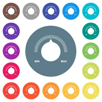Volume control with captions flat white icons on round color backgrounds Stock Illustration