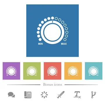 Volume control with captions flat white icons in square backgrounds Stock Illustration