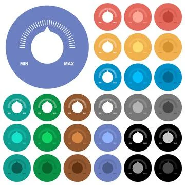 Volume control with captions round flat multi colored icons Stock Illustration