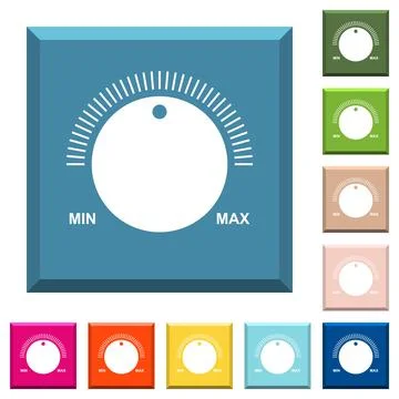 Volume control with captions white icons on edged square buttons Stock Illustration