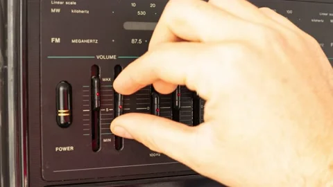 Volume control on old stereo equipment Video stock 143108639