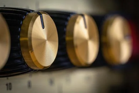 Volume control panel, Close-up of a guitar tube amplifier Stock Photos