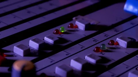 Volume controlling by knobs on sound control panel fingers close-up  스톡 동영상 90626950