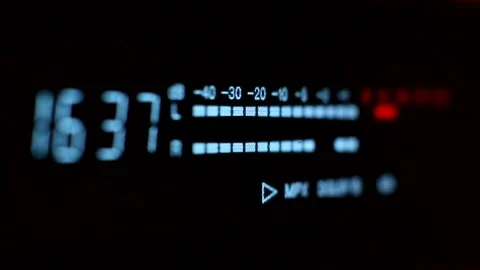 Volume display scale digital.Fluorescent peak level meter.Audio level indicat Stock Footage 172428810