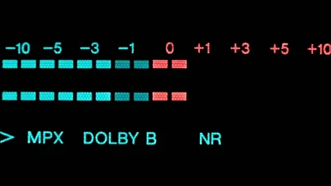 Volume display scale digital.Fluorescent peak level meter.Audio level indicat Stock Footage 172428815