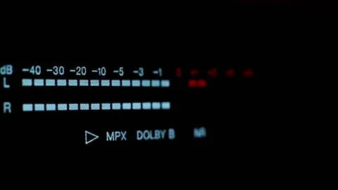 Volume display scale digital.Fluorescent peak level meter.Audio level indicator Stock Footage 174206710
