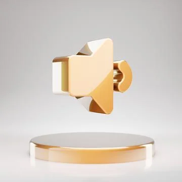 Volume Down icon. Yellow Gold Volume Down symbol on golden podium. Illustrazione stock