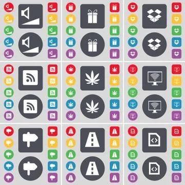 Volume, Gift, Dropbox, RSS, Marijuana, Monitor, Signpost, Road, File icon symbol イラスト素材