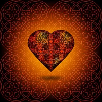 Volume heart. Pattern on surface. Orange and black Stock Illustration