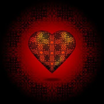 Volume heart. Pattern on surface. Red and black Stock Illustration