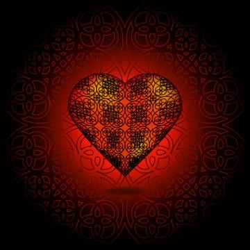 Volume heart. Pattern on surface. Red and black Illustrazione stock