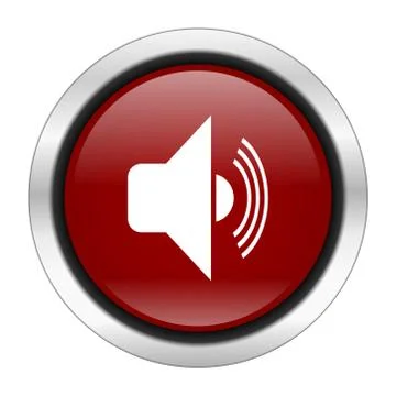 Volume icon, red round button isolated on white background, web design illust Stock Illustration