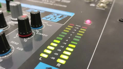 Volume indicator up and down on the audio mixer Stock Footage 231540784