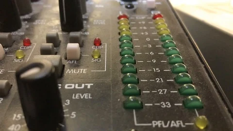 Volume indicator LEDs flicker on a sound desk Stock Footage 104816467