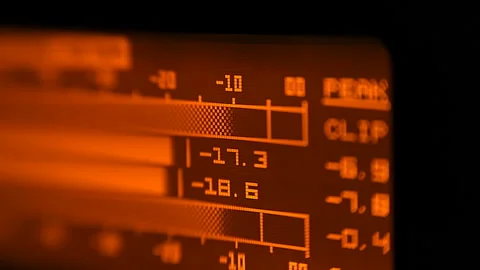 Volume meter on professional high quality music recording equipment Stock Footage 142340306