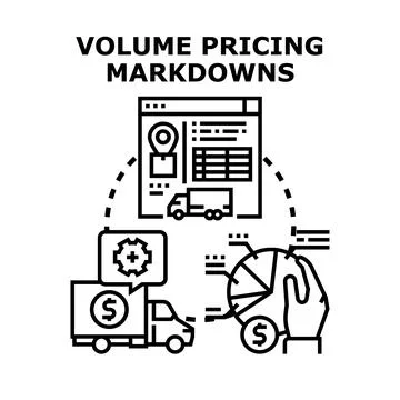 Volume pricing markdowns concept calculating costs Stock Illustration