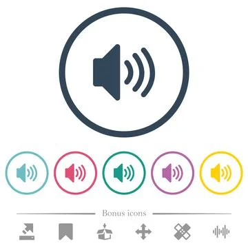 Volume solid flat color icons in round outlines Stock Illustration