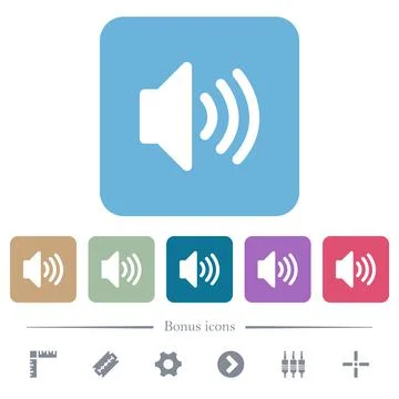 Volume solid flat icons on color rounded square backgrounds Stock Illustration