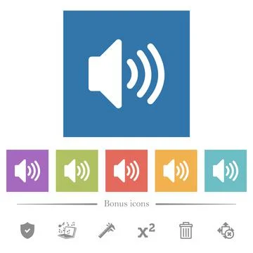 Volume solid flat white icons in square backgrounds Stock Illustration