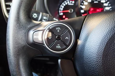 VOLUME SOUND button inside a car. Crop fragment. 库存照片