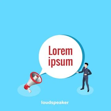 Volume speaker icon on a blue background and a text field, isometric image Stock Illustration