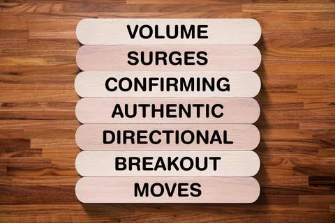 Volume Surges Confirming Authentic Directional Breakout Moves tagline written Stock Photos