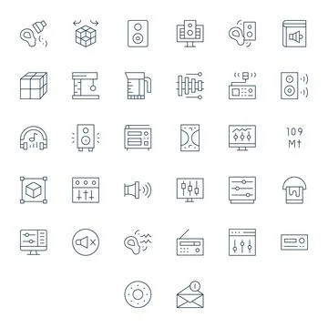 Volume Vector Icon Repository containing 32 Thin Line High Resolution Detai.. Stock Illustration
