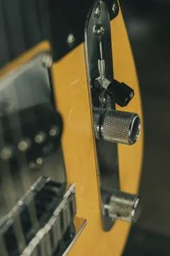 Volume wheel and paddle shift lever of a standard American electric guitar Stock Photos