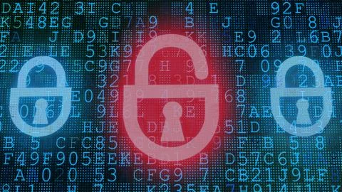 A volumetric 3d rendering of a computer screen with blue coded letters, signs Stock Illustration