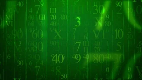 A volumetric 3d rendering of flying digits of Latin and Arabic origin placed  Stock Illustration