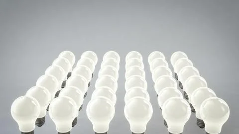 A volumetric 3d rendering of white halogen glass ligh bulbs located in six st Stock Illustration
