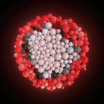 Volumetric Circular Core with Red and White Spheres on Black Background Stock Illustration