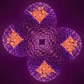 Volumetric cross shaped 3D structure made of purple spheres with coral core Stock Illustration