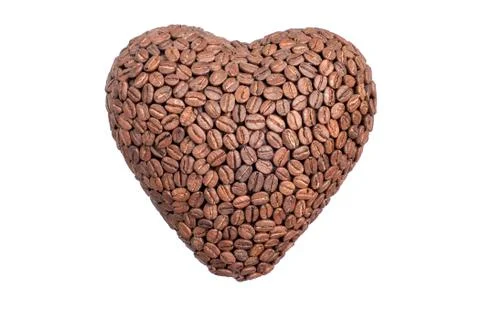 Volumetric Heart made of coffee beans isolated on white background Stock Photos