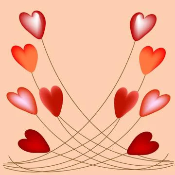Volumetric hearts on strings balloons Stock Illustration