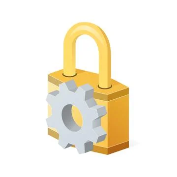 Volumetric lock icon or password with gear icon Settings icon or instruction Stock Illustration