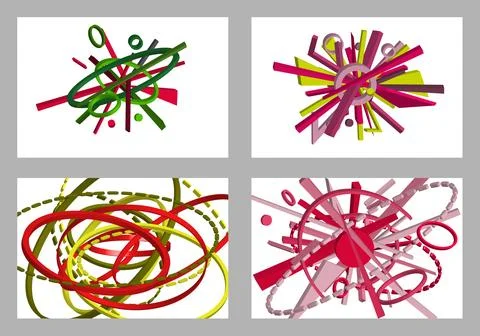 Volumetric multi-colored geometric shapes. Abstract geometry. Set of 4 desi.. Stock Illustration