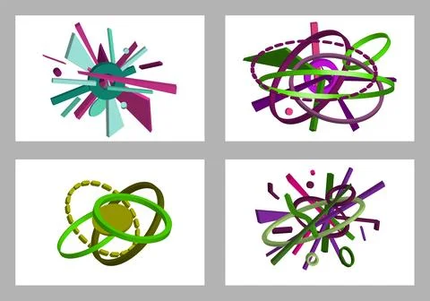 Volumetric multi-colored geometric shapes. Abstract geometry. Set of 4 desi.. Stock Illustration