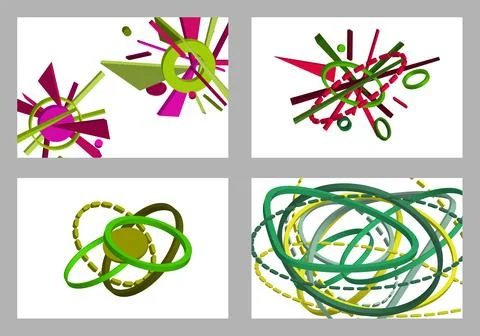 Volumetric multi-colored geometric shapes. Abstract geometry. Set of 4 desi.. Stock Illustration