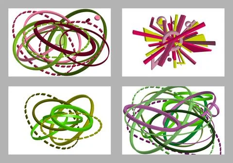 Volumetric multi-colored geometric shapes. Abstract geometry. Set of 4 desi.. Stock Illustration