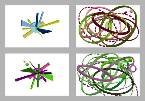 Volumetric multi-colored geometric shapes. Abstract geometry. Set of 4 desi.. Stock Illustration