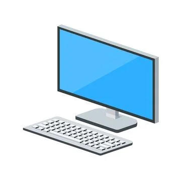 Volumetric personal computer or system unit with monitor and keyboard Stock Illustration