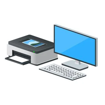 Volumetric personal computer or system unit with monitor and keyboard Stock Illustration