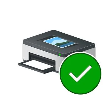 Volumetric printer with check mark icon for personal computer or system unit Stock Illustration