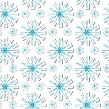 Volumetric snowflakes seamless pattern. New Year s snow endless background Stock Illustration