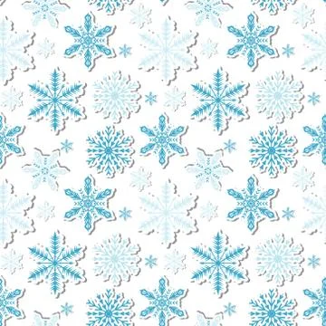Volumetric snowflakes seamless pattern. New Year s snow endless background Illustrazione stock