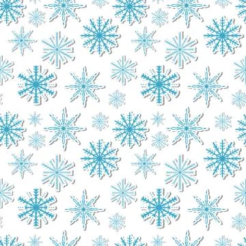 Volumetric snowflakes seamless pattern. New Year s snow endless background Stock Illustration