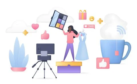 Volumetric Vlogging Concept With Influencer Elements Stock Illustration