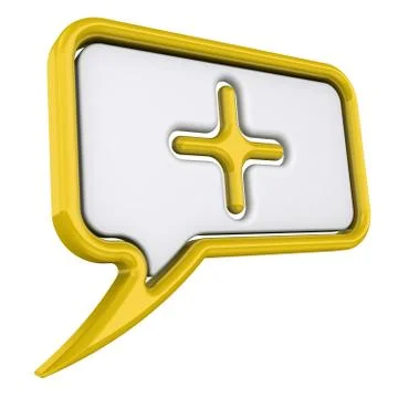 Volumetric yellow speech bubble with plus symbol 스톡 일러스트