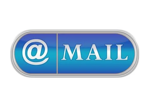 Voluminous blue button with the pictogram and the words MAIL, white backgroun Ilustración de archivo